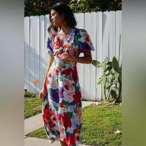 Anthro Faithful the brand Anita V-Neck Midi Dress Floral